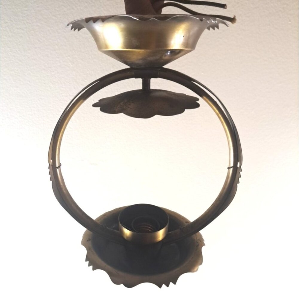 Antique Vintage Brass Ceiling Pendant Light Scrollwork Art Nouveau Deco